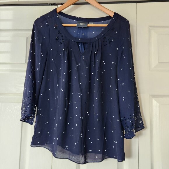 Maeve Anthropologie Teni blue star laser cut blouse top shirt - Picture 2 of 12